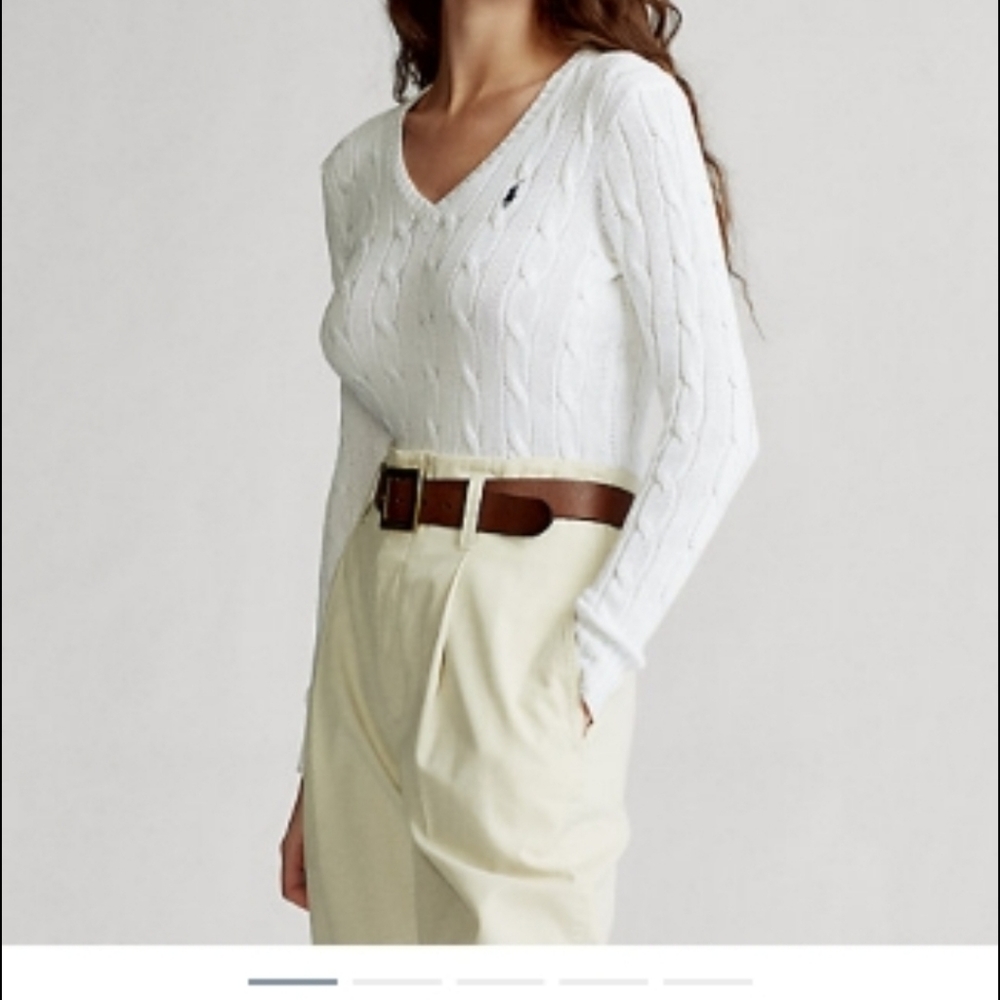 Polo Ralf Lauren  white V neck Cable knite long sleeve sweater